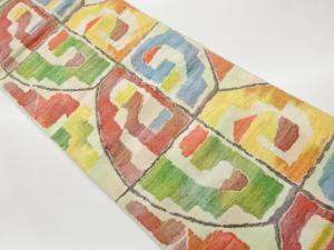 手織り紬抽象模様織出し名古屋帯